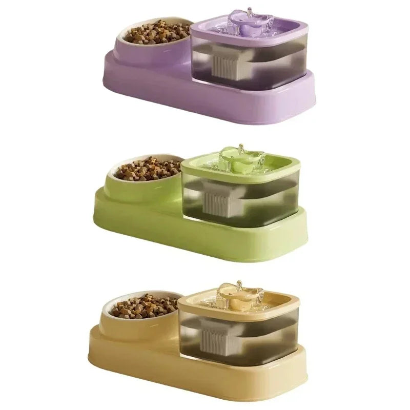 Cat Water Fountain Bowl with Food Dish – 2-in-1 Feeder