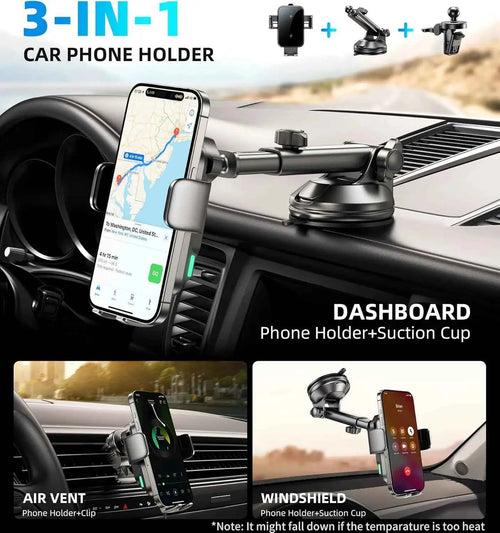 15W Car Phone Holder Wireless Car Charger Dual Coil Dash Vent Windshield Auto Clamping Charging Phone Holders for iPhone S24/S23