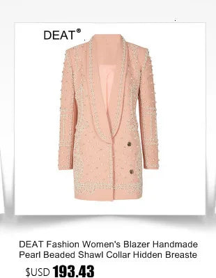 DEAT 2024 New autumn Turn-down Collar Full Sleeves Metal Beaded No Buttons Short jackets Female Single Suit WF18501L Black