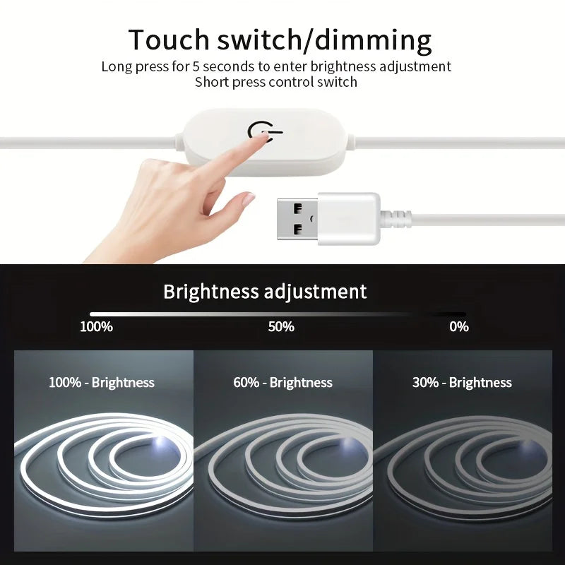 LED Strip Neon Light USB DC 5V Dimmable Touch Sensor Switch Flexible Silicone Neon Sign Tape Waterproof For Outdoor Room Decor