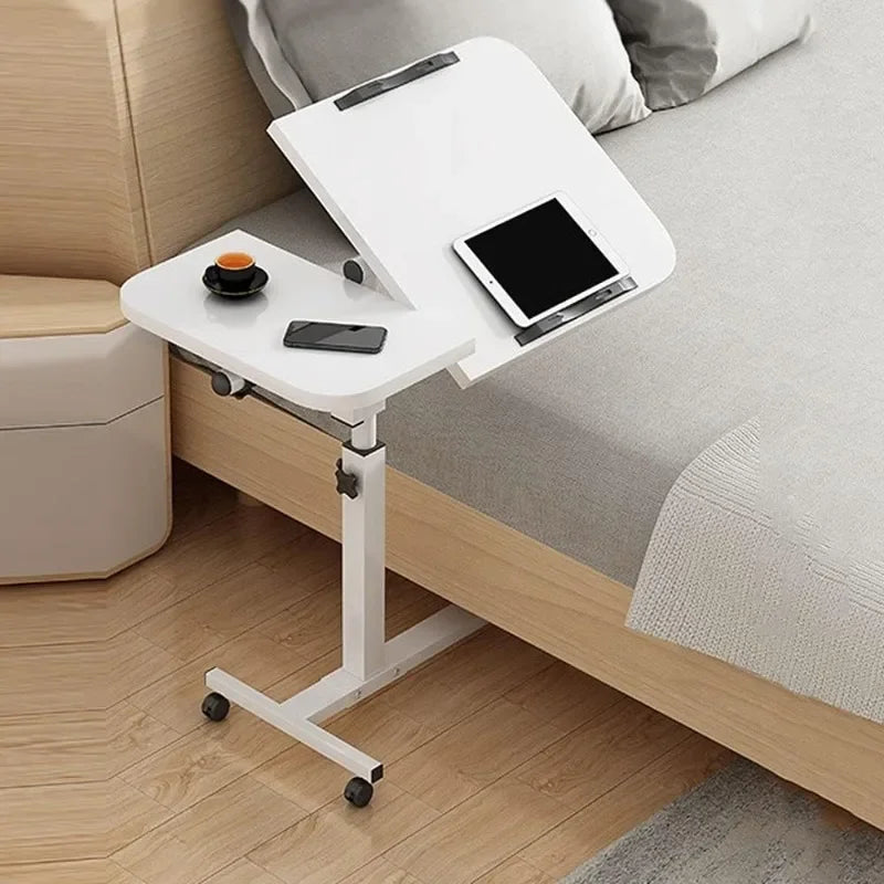 Bedside Desk, Portable Laptop Desk with Drawers, 360 ° Rotating Board, Double Anti Slip Strips, Adjustable Height, Foldable
