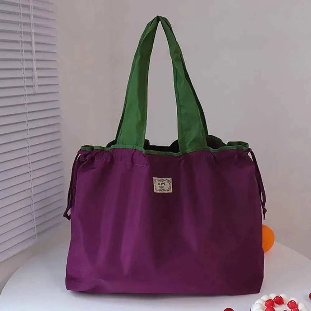 Girls Handbag Travel Wash Bag Mommy Bag Drawstring Bag Korean Shoulder Bags Solid Color Foldable Storage Bag Women Shopping Bag