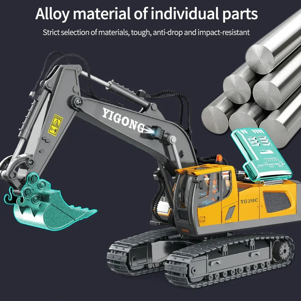 2.4G 11 Channels RC Excavator Dump Bulldozer Cart Trucks Bulldozer Alloy Vehicle  Remote Control Excavator Gift Toys for Boy