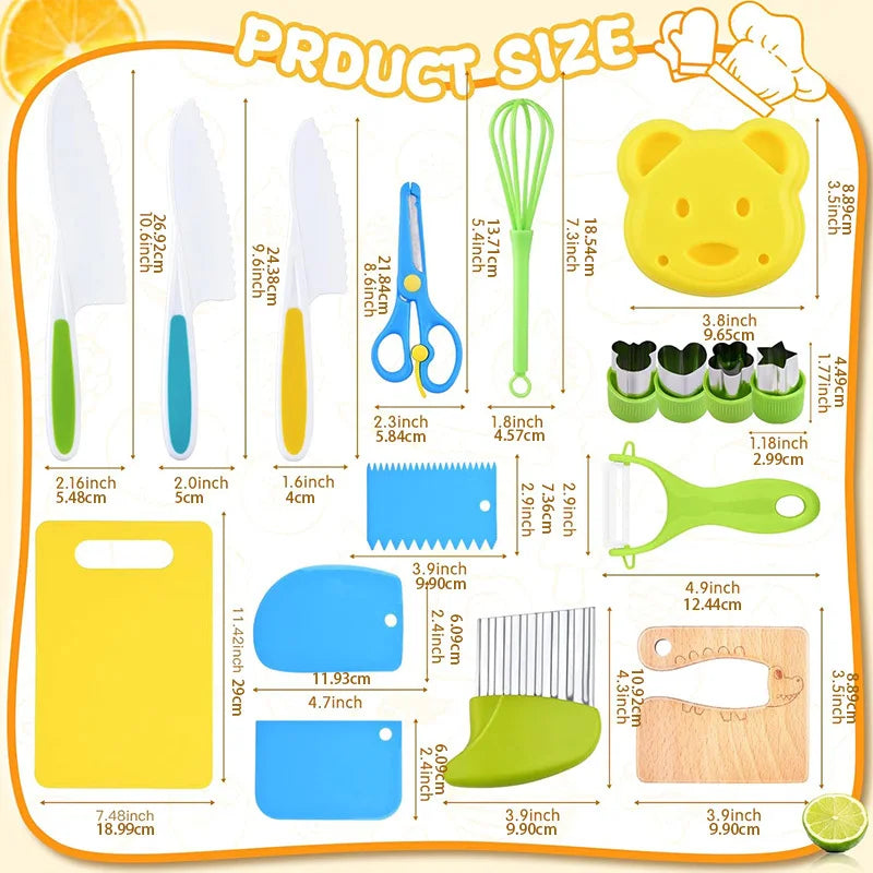 Kids Cooking Set Toys Montessori Kitchen Tools for Toddlers Kids Safety Plastic Knife Set With Cutting Board for Real Cooking