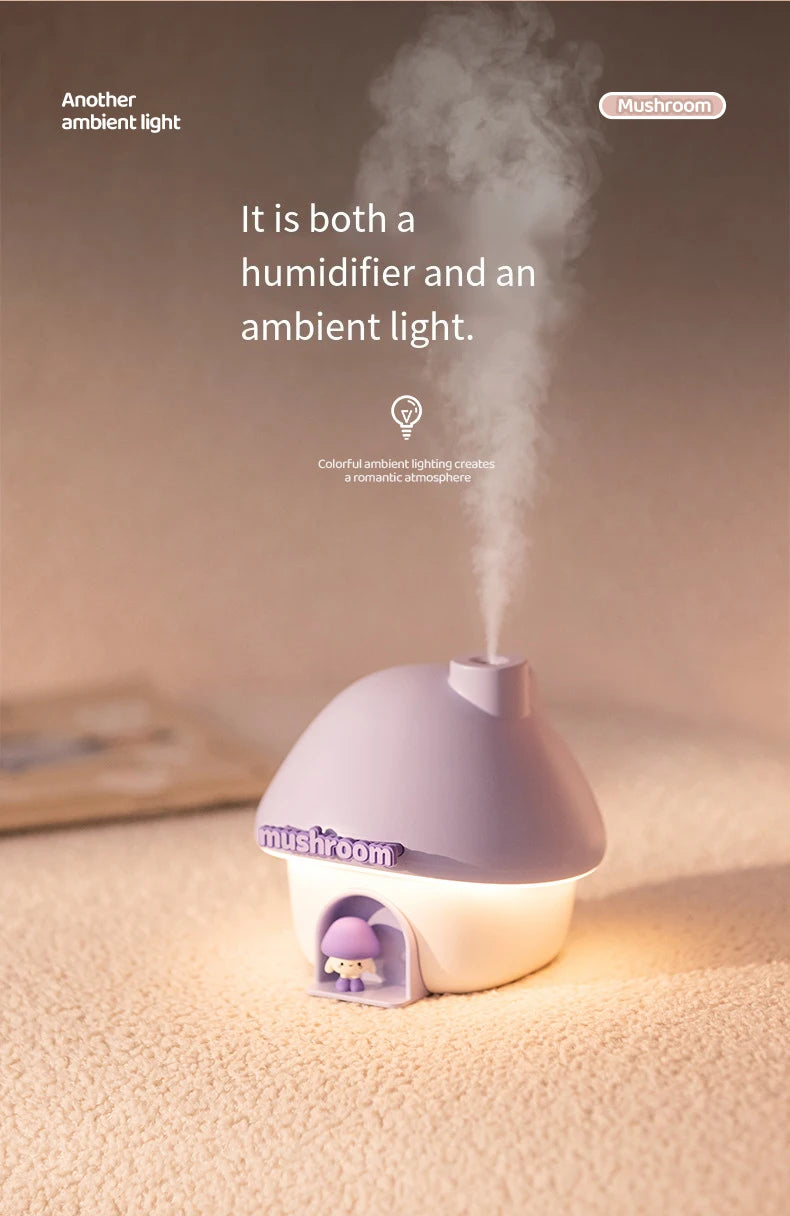 Cartoon Air Humidifier 300ml Mini Essential Oil Aroma Diffusers Colorful Lighting Cute Mushroom House Home Ultrasonic Humidifier