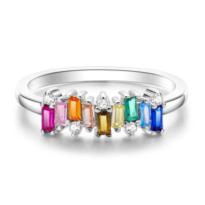 MISEFF Real 925 Sterling Silver Double Rings Simple Color Zircon Rings For Wedding Engagement Birthday Silver Jewelry Gift