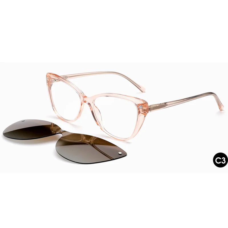 Ceofy Women Clip On Optical Glasse Frame Polarized Sunglasses Magnetism Vintage Cat Eye Eyewear Eyeglasses Frame High Quality