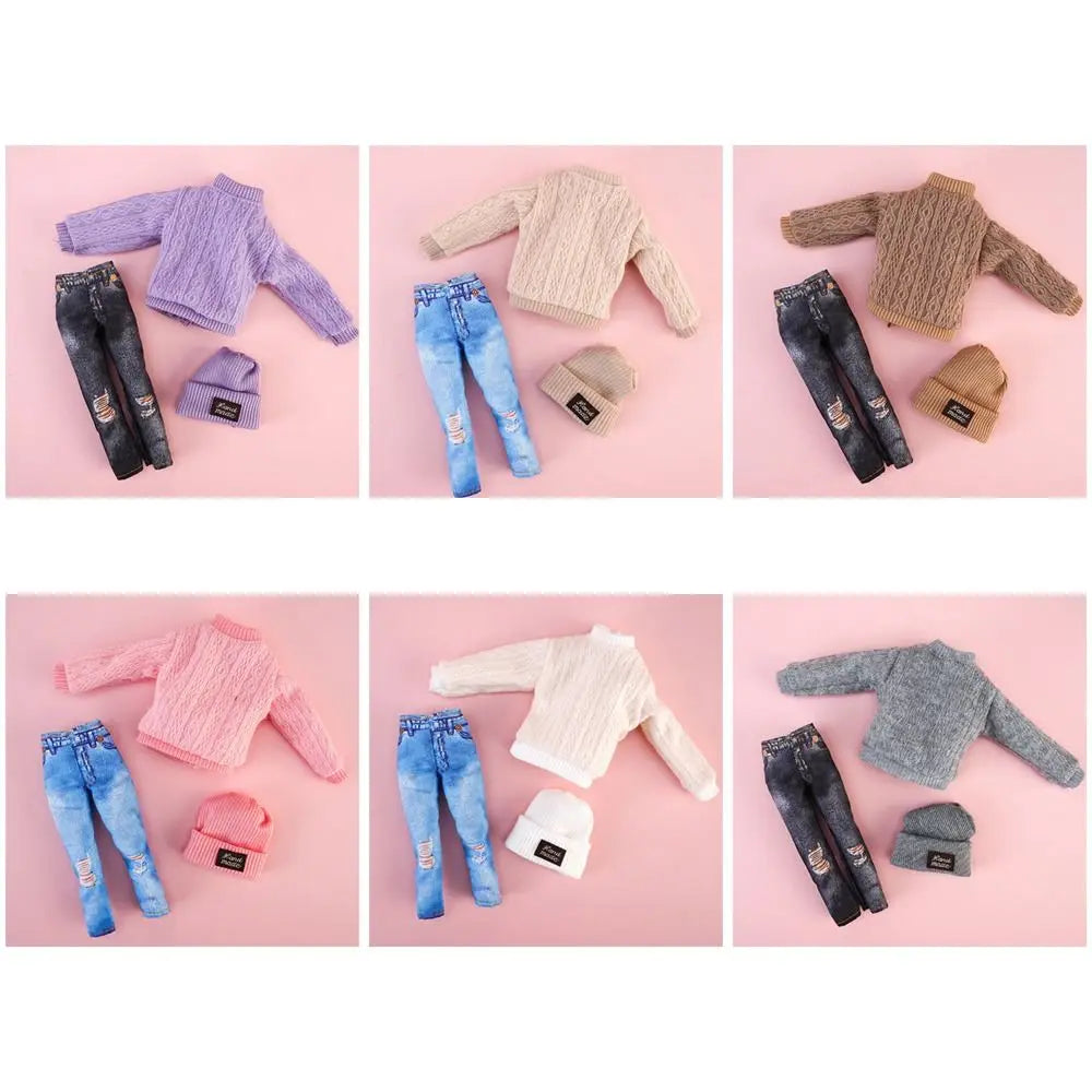 Doll Casual Clothes Hats Winter Wear Sweaters Pants Handmade Girl Doll Wearing Set For 1/6 Doll Clothes Accessories DIY Gift