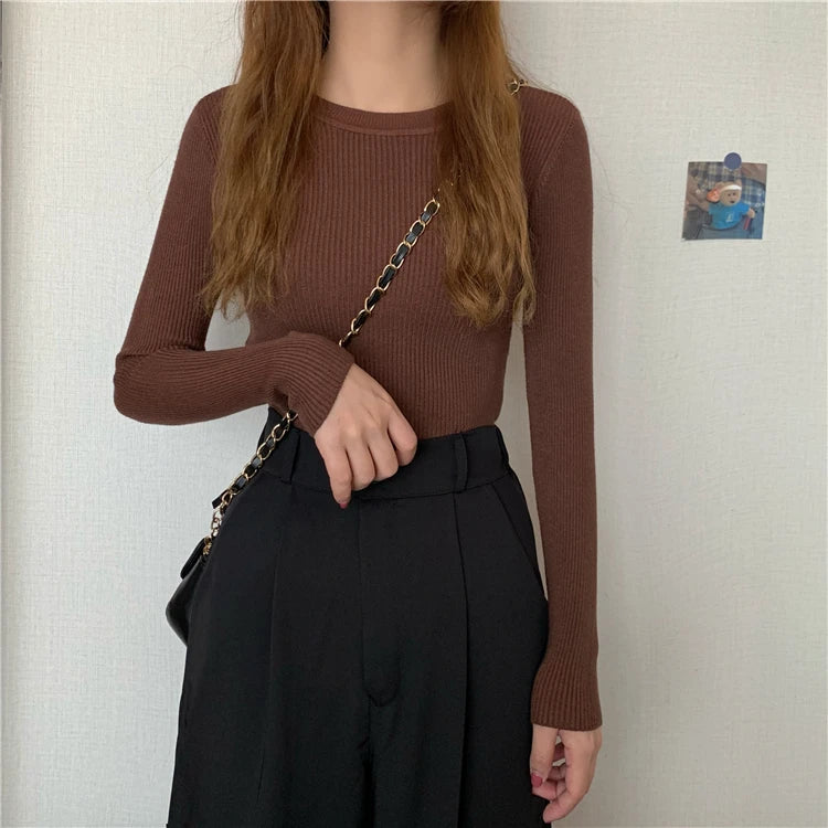 2026 New Women Sweater Autumn Winter Long Sleeve Pullover Basic Top Fashion O-neck Elastic Female Winter Solid Knitted Jumper