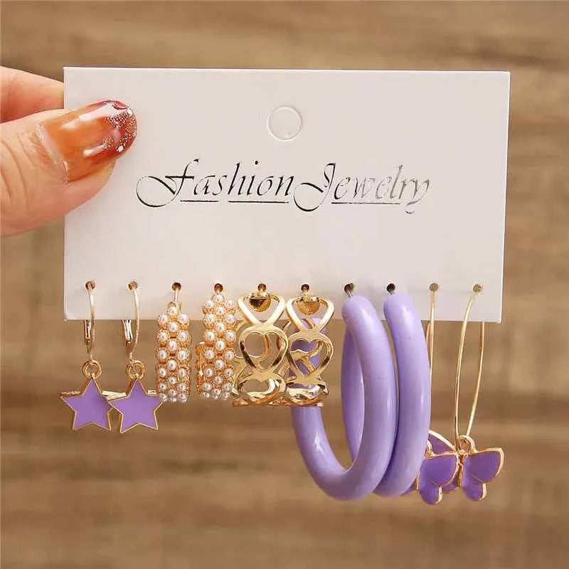 Silver Color Twist Hoop Earrings Set Brincos Heart Pearl Hoops Vintage Metal Geometric Earrings for Women 2023 Trendy Jewerly