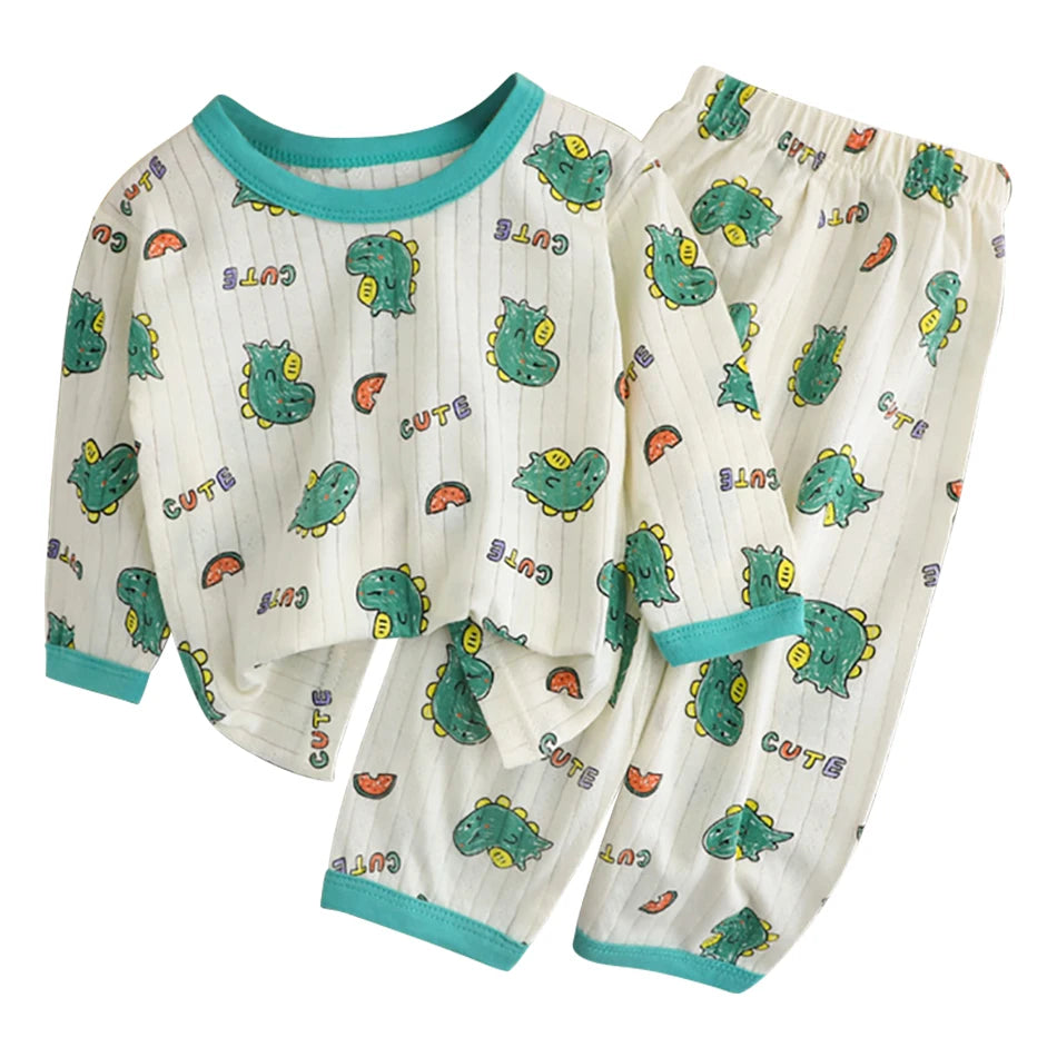Summer Kids Cotton Pajama Sets Long Sleeve Pants Suitable Baby Gentle Nighttime Comfortable Sleepwear in Air Conditioned Rooms