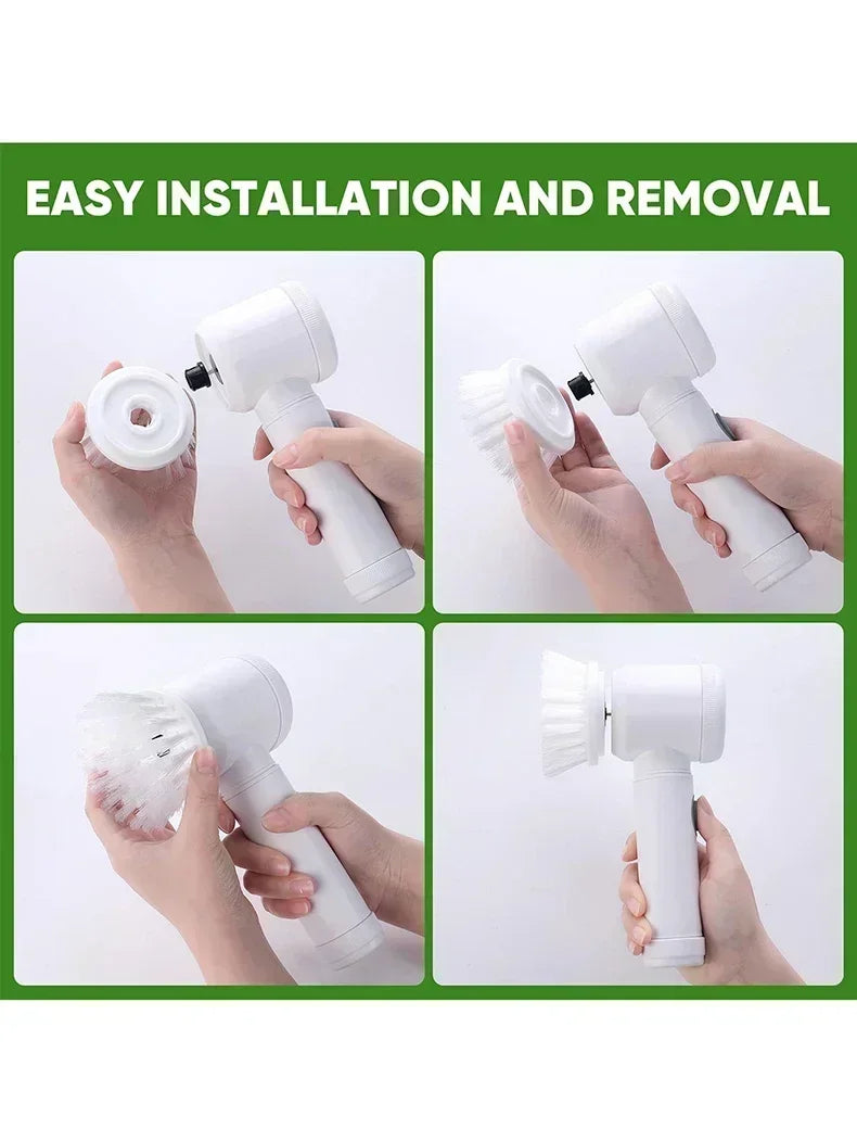 Electric Spin Scrubber 5 in 1 Electric Cleaning Brush Bathroom Cleaning Brush with 5 Replaceable Heads, Handheld Cleaning Brush