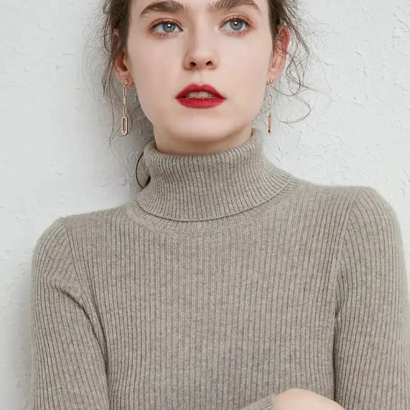 2026 Simple Women Turtleneck Sweater Winter Fashion Pullover Elastic Knit Ladies Jumper Casual Solid Black Female Basic Tops