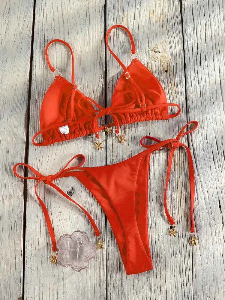 Miyouj Bandage Bikini Set Mujer Beachwear Triangle Bikinis Sexy Swimsuit Halter Swimwear Women 2025 Bathwear Micro Thong Biquini
