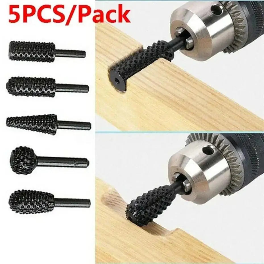 5Pcs Woodworking Tools Electric Rotary Files Wooden Files Carving Knives Tea Trays Root Carving Polishing Heads Hardware Tools