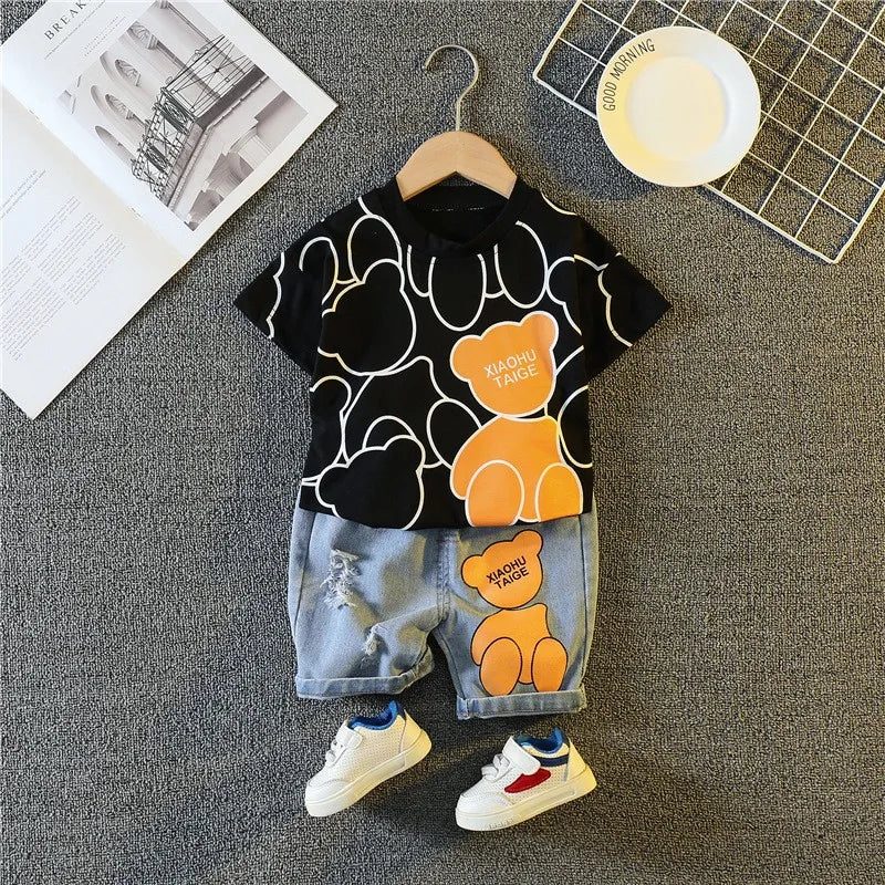 New Summer Baby Boys Clothing Set Cartoon Bear Short Sleeve T-Shirt Shorts 2Pcs Suit For 1-5 Years Kids Children Fashion Outfit