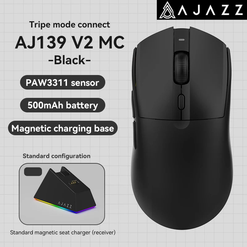 AJAZZ AJ139 V2 MC PAW3311 Wireless Gaming Mouse RGB Magnetic Charging Dock Macro Mice Bluetooth 12000-24000DPI for PC Gamer