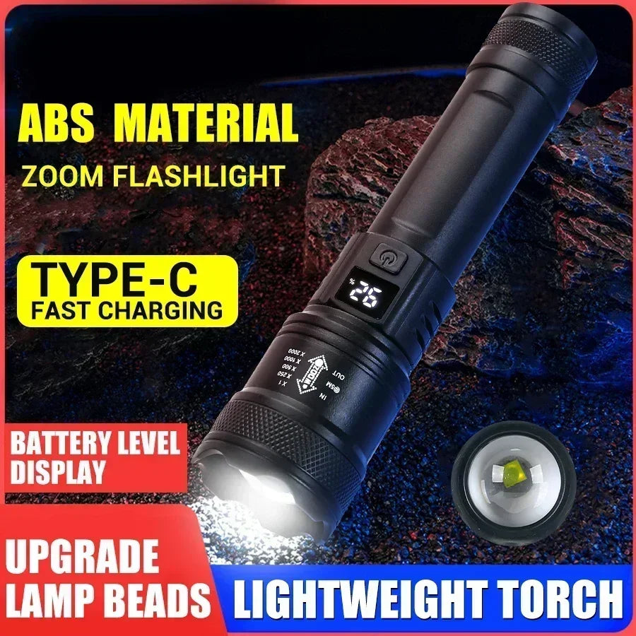 3000000LM Super Bright Flashlight Built-in Battery Rechargeable LED Flashlights High Power Torch Lamp for Camping Lantern
