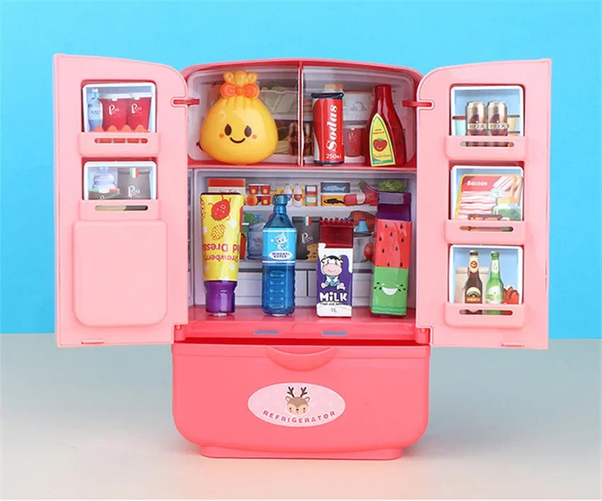 Kids Toy Fridge Mini Double Door Refrigerator Baby Toys Furniture Simulation Pretend Play Kitchen Toys Accessories Role Play