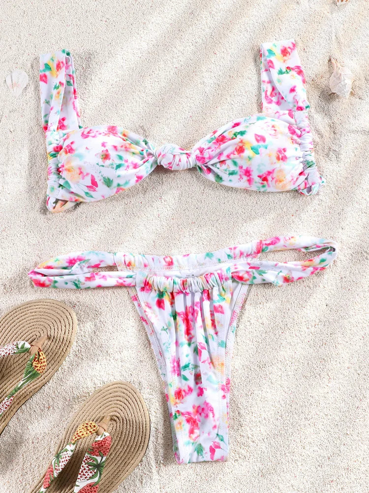 ZRTAK Push Up Bikinis Set Two Piece Suit Women Swimsuit 2026 Bathing Suit Sexy Bikini Swimwear Print Beachwear Tied Biquinis
