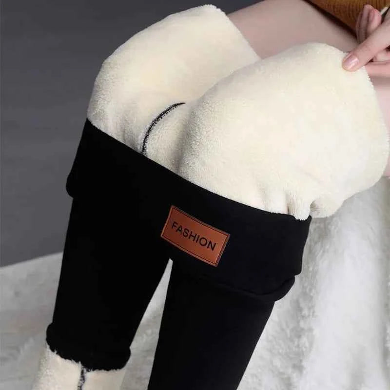 Women Thermal Leggings Winter Warm Sexy Elastic Translucent Pantyhose Female Fleece High Waist Slim Thicken Tight Pants Black