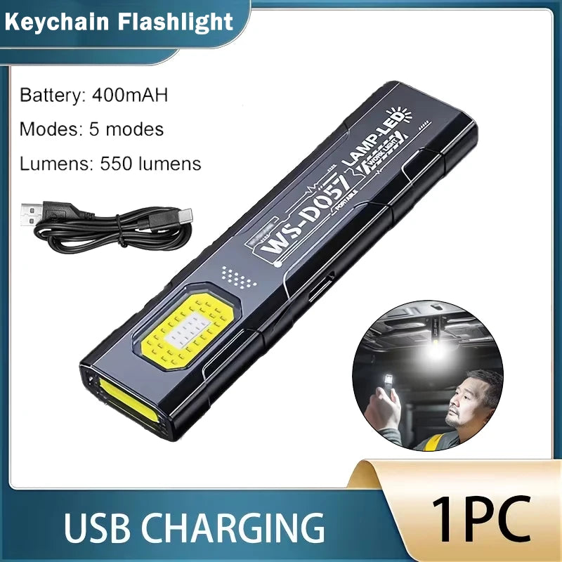 LED COB Flashlight Type C Rechargeable 600LM Portable Mini Torch Pocket Lantern Flood Work Light With Magnet For Emergency