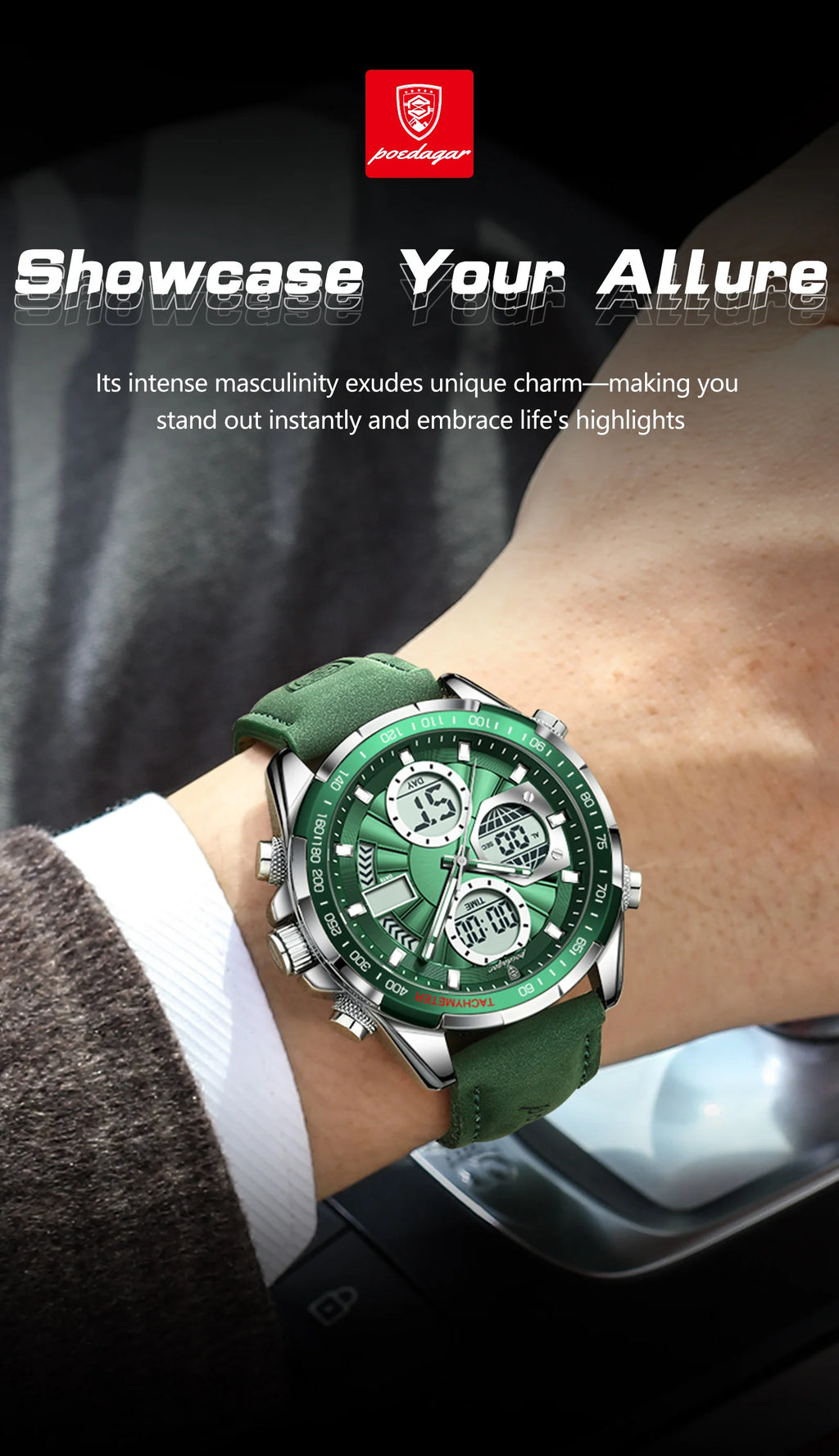 POEDAGAR LED Luxury Men Watch Luminous Week Date Dual Time Display Digital Man Clock Alarm Electronic Men's Quartz Watches Reloj