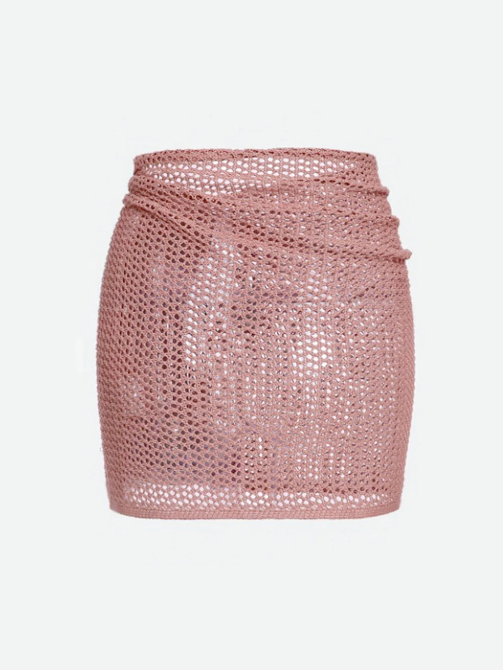 Women's Knitted Short Skirt with Hollow Straps and Slit, Sexy Beach Coverup Shirt for Summer