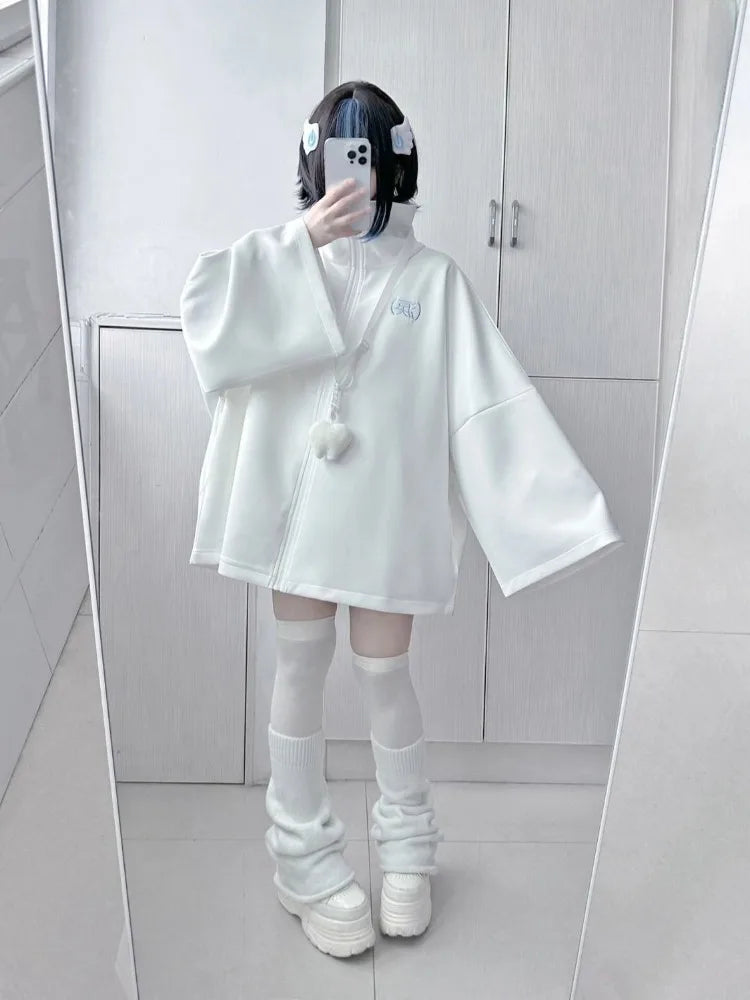 2025 Ropa Mujer Streetwear Coat for Women's Japanese Y2k Clothing Fashion White Zipper Outwear Tops Casual Stand Neck Jackets
