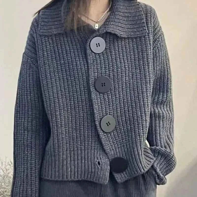 Temperament Fashion Sping Autumn New Sweaters Coats New Women Solid Lapel Button Korean Casual Long Sleeve Cardigan Knitted Tops