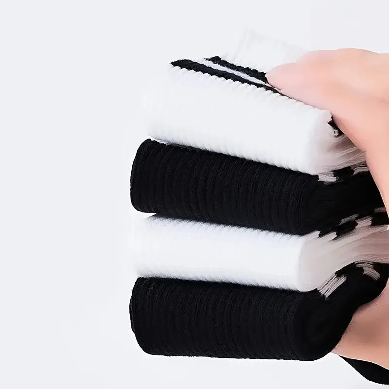 10/20 Pairs Men Women Striped Round Neck Socks Spring Autumn Breathable Odor Proof Sweat Absorbing All-Season Casual Socks