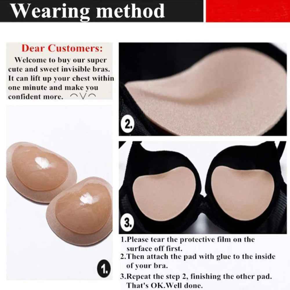 1Pair Chest Push Up Sticky Bra Thicker Sponge Bra Pad Breast Lift Up Enhancer Silicone Removeable Inserts Swimsuit Invisible Bra