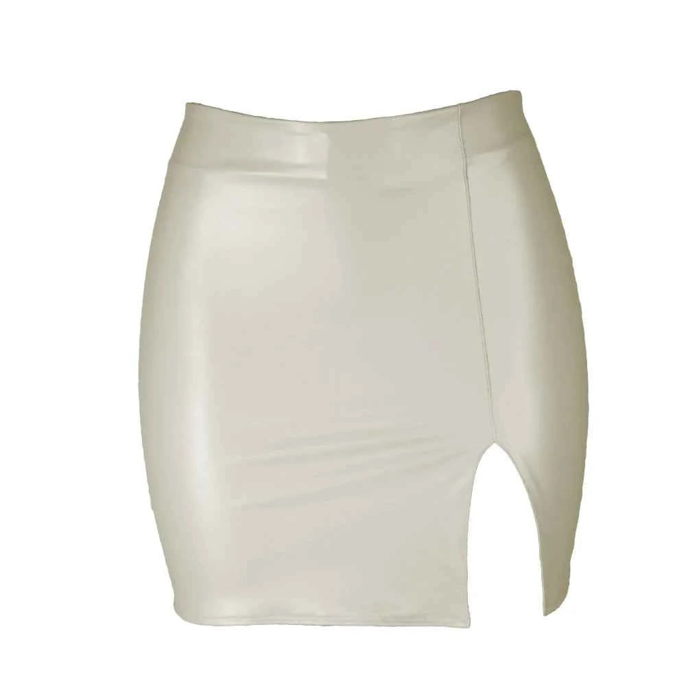 2025 Women Leather Night Clubwear Skirts Summer Pure Color PU-leather Zipper Sexy Hip Leather Mini Skirts