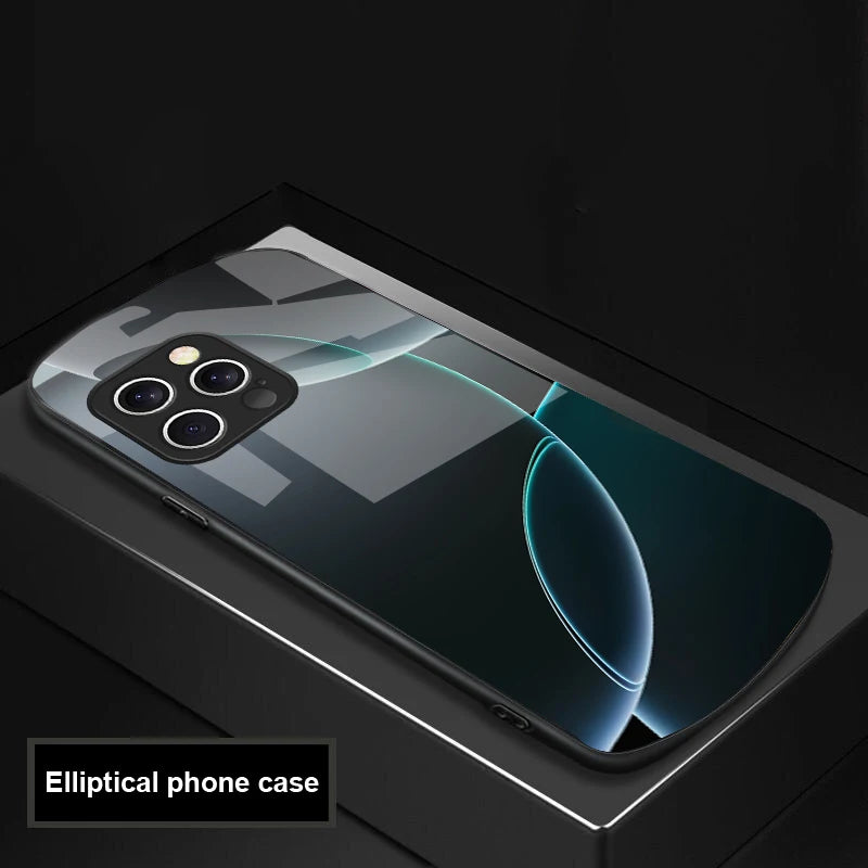 Geometric Semicircle For IPhone 16 Pro Max 15 Pro 14 13 12 Mini 11 XS Max XR 7 8 Plu SE 2022 Elliptical Glass Phone Case