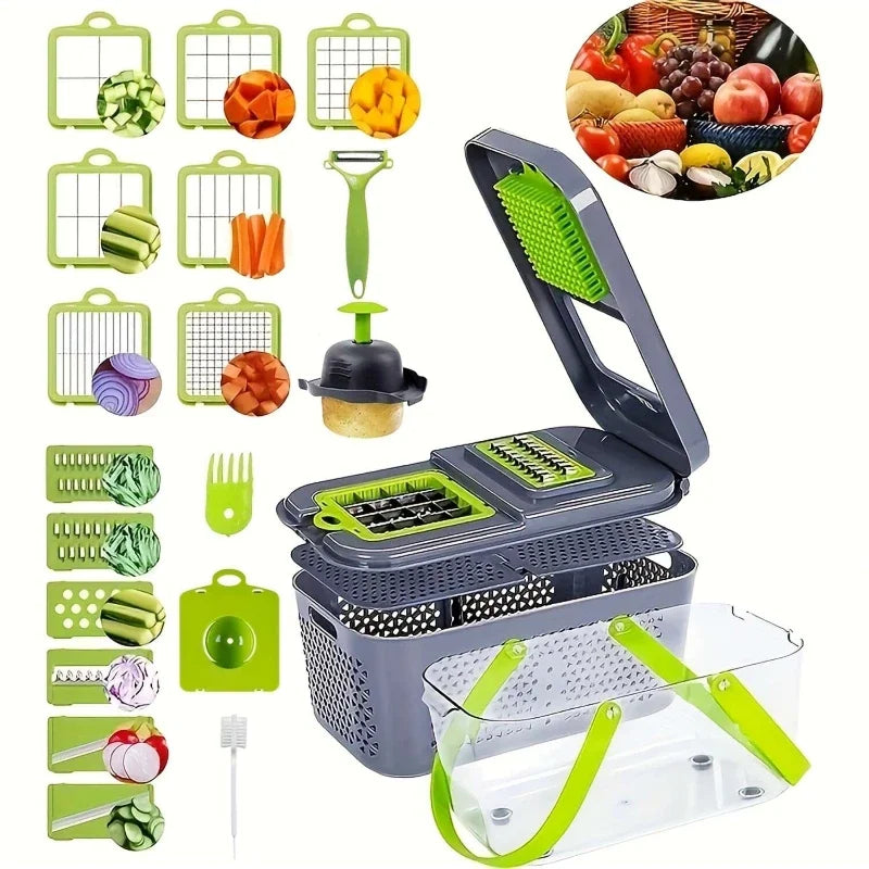 22 In 1 Multifunction Vegetable Chopper Mandoline Slicer Onion Dicer Food Grater With Drain Basket Container Kitchen Accessories