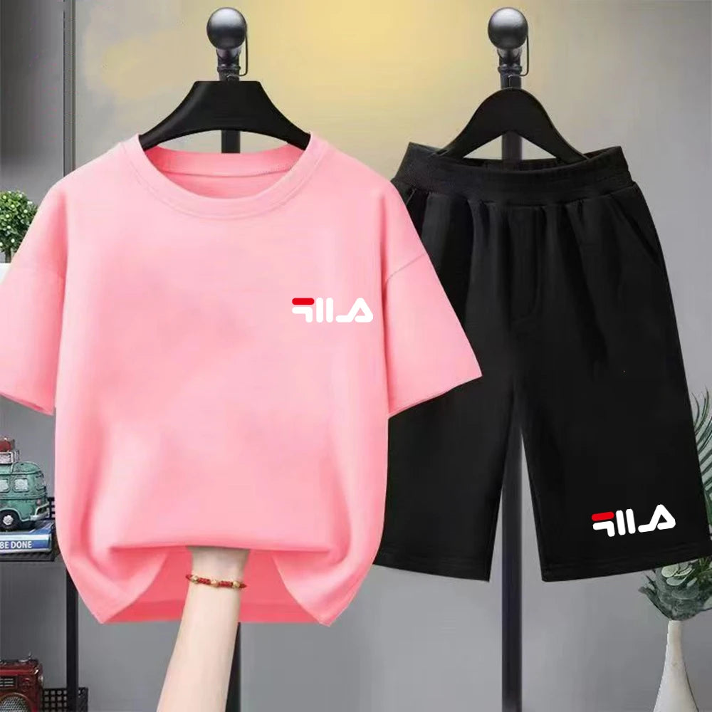 Summer Brand White T-shirt+Shorts Two-Piece Set Kids New Clothing Fashion Boy Girl 3-12 Yrs Sports Short-Sleeved Casual Set
