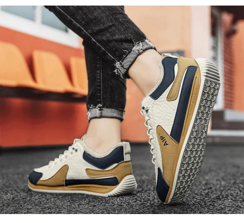 Winter Men's Shoes Casual Running Shoes Trendy Versatile Anti-Slip Sports Cotton Shoes with Plush for Warmth Wear-resistant