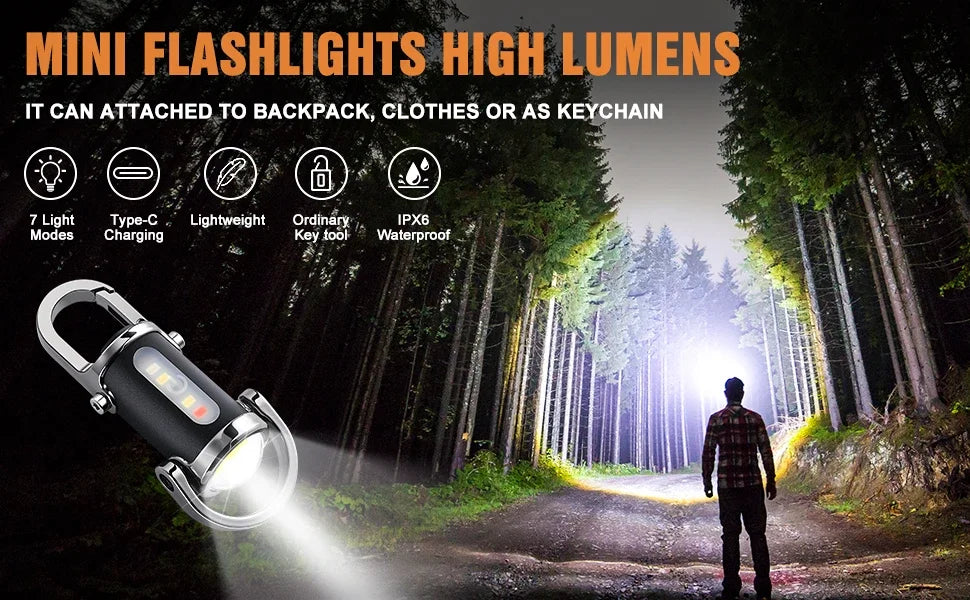 Powerful COB LED Flashlight Keychain USB Rechargeable Hanging Portable Flashlight Waterproof Keyring Camping Walking Pocket Lamp