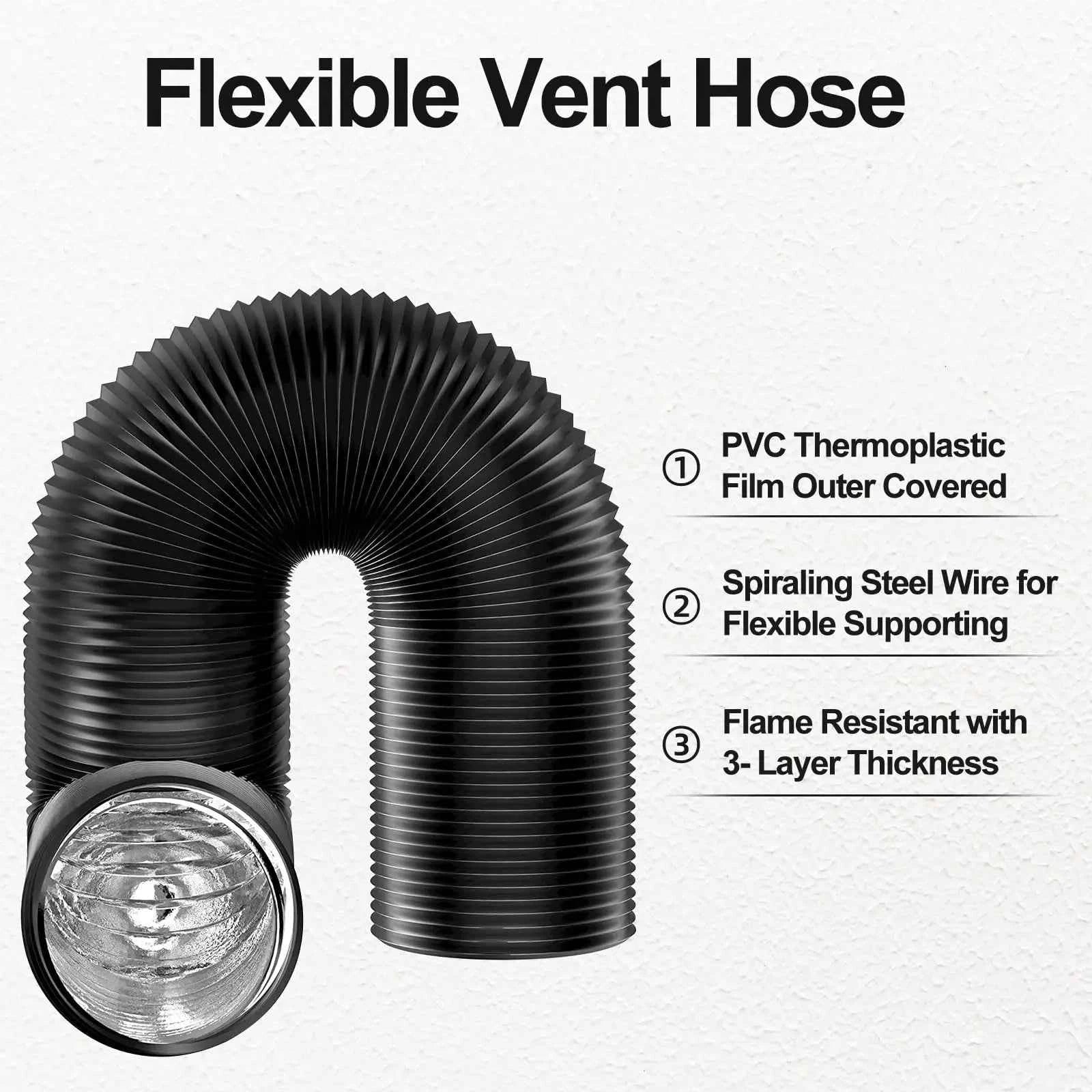 4 inch Dryer Vent Hose with 2 Stainless Steel Clamp Air Ducting Heavy-Duty Flexible Exhaust Pipe Kitchen