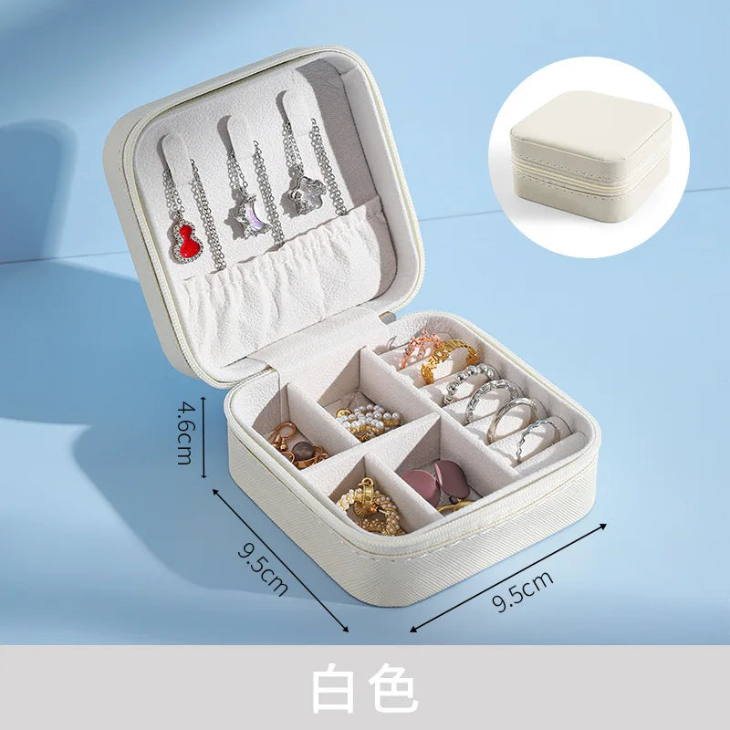 WHITE Color Portable Leather Jewelry Travel Case With Velvet Lining
