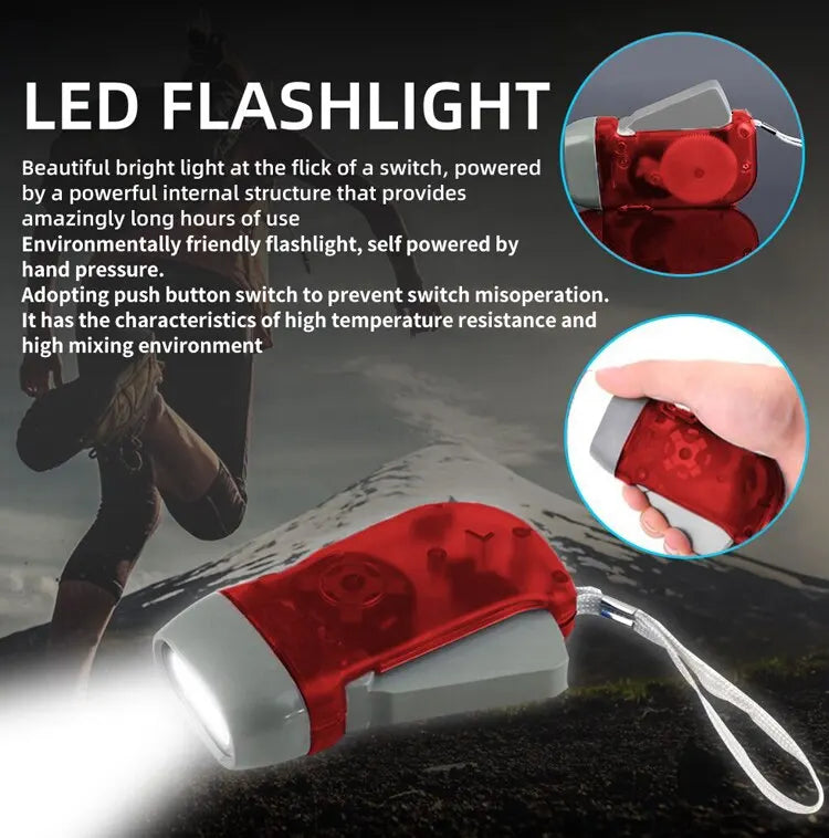 3 LED Hand Pressing Dynamo Crank Power Wind Up Flashlight Torch Light Hand Press Crank Camping Lamp Light for Outdoor Home
