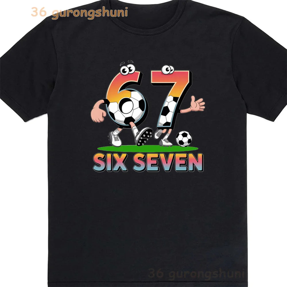 Children 67 print Clothes Kids black T Shirt For Boys Shirts baby T-shirts 6 7 summer Tops For Girl clothing boy Short Sleeve