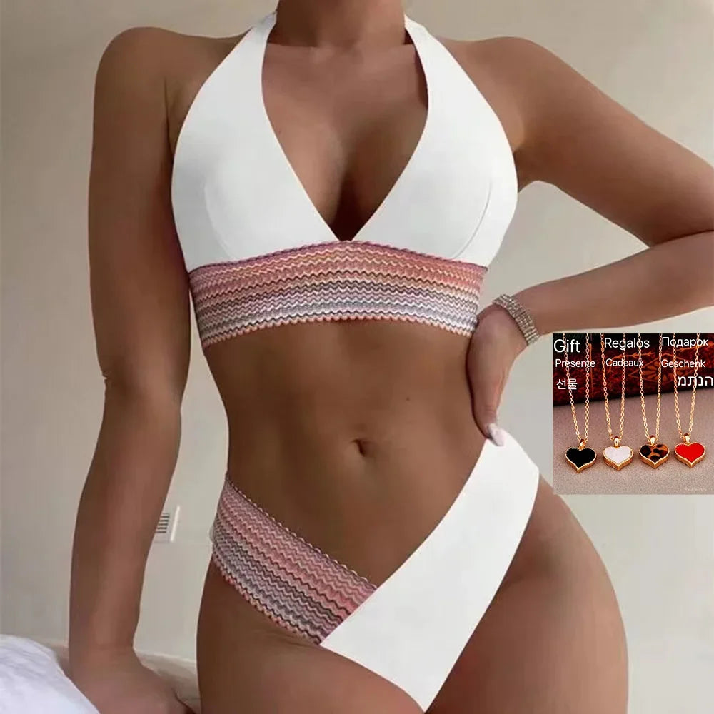 2024 Sexy Bikini Sets Women Swimsuit Female Swimwear Halter Thong Biquini High Waist Bikinis Brazilian Swimming For Bathing Suit