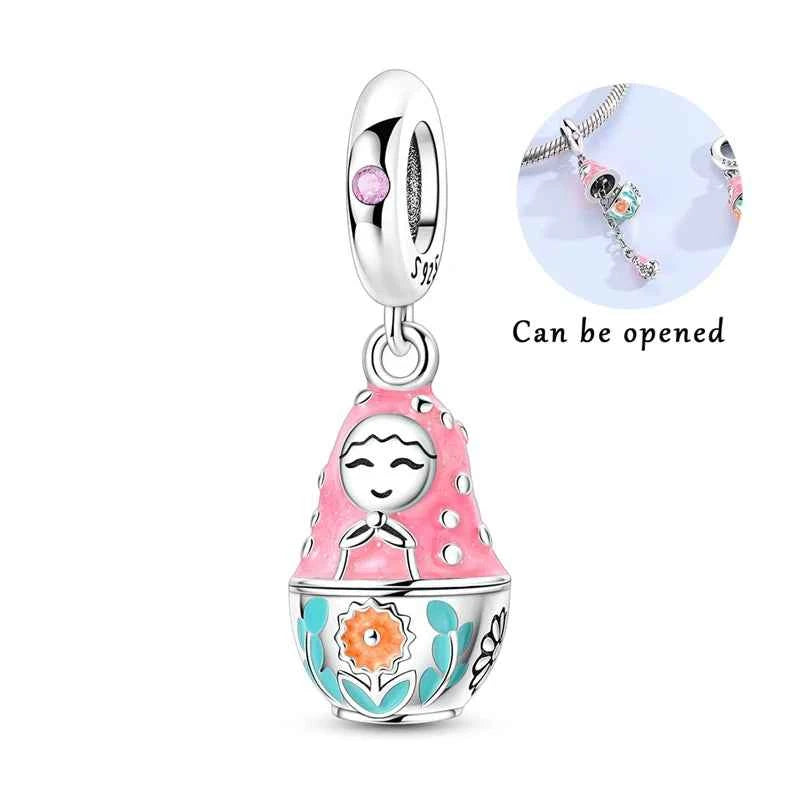 New 925 Sterling Silver Red Polka Dot Doll Charms Pendants Fit Original 925 Bracelet Necklace Fine DIY Birthday Jewelry