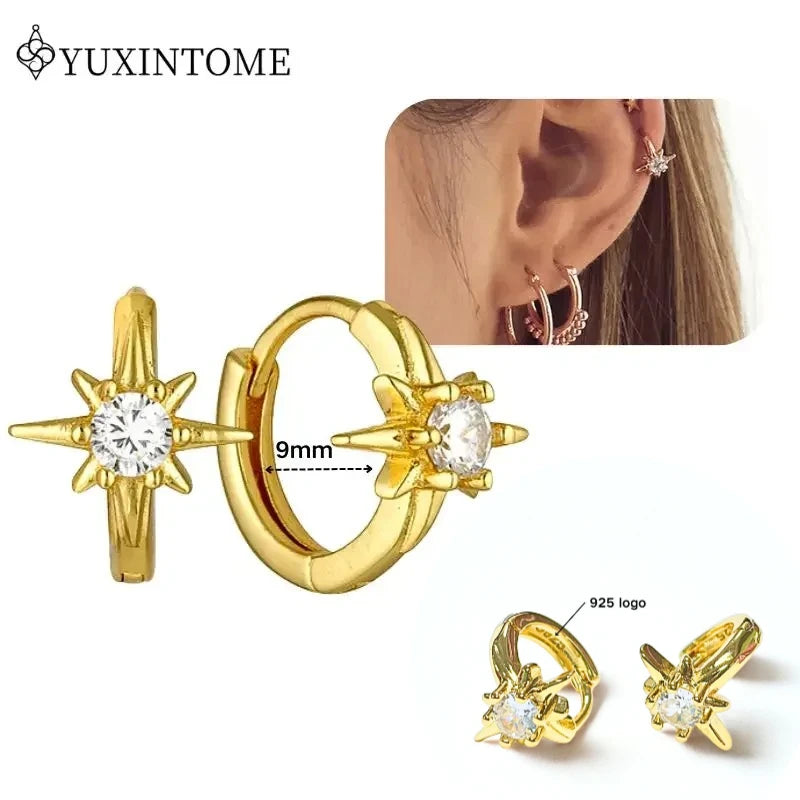 Women's 925 Sterling Silver Ear Needle Crystal Zircon Water Droplets Stud Hoop Gold Huggie Earrings Premium Luxury Party Jewelry