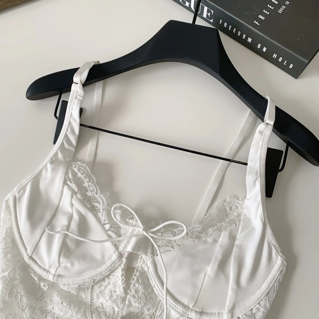 Summer Lace Hollow out ort Design Sensual Pure Desire Sexy Top Women's Strapl Crop Vest Tulle Me Brtte Outfit