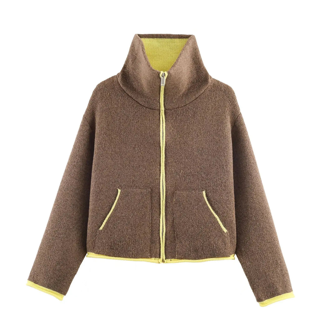 2026 Autumn Casual Jacket Coat Fashion Contrast Color Design Long Sleeve Zipper Jackets For Women Streetwear Casual Outerwear ﻿