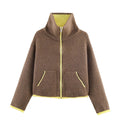 2026 Autumn Casual Jacket Coat Fashion Contrast Color Design Long Sleeve Zipper Jackets For Women Streetwear Casual Outerwear ﻿