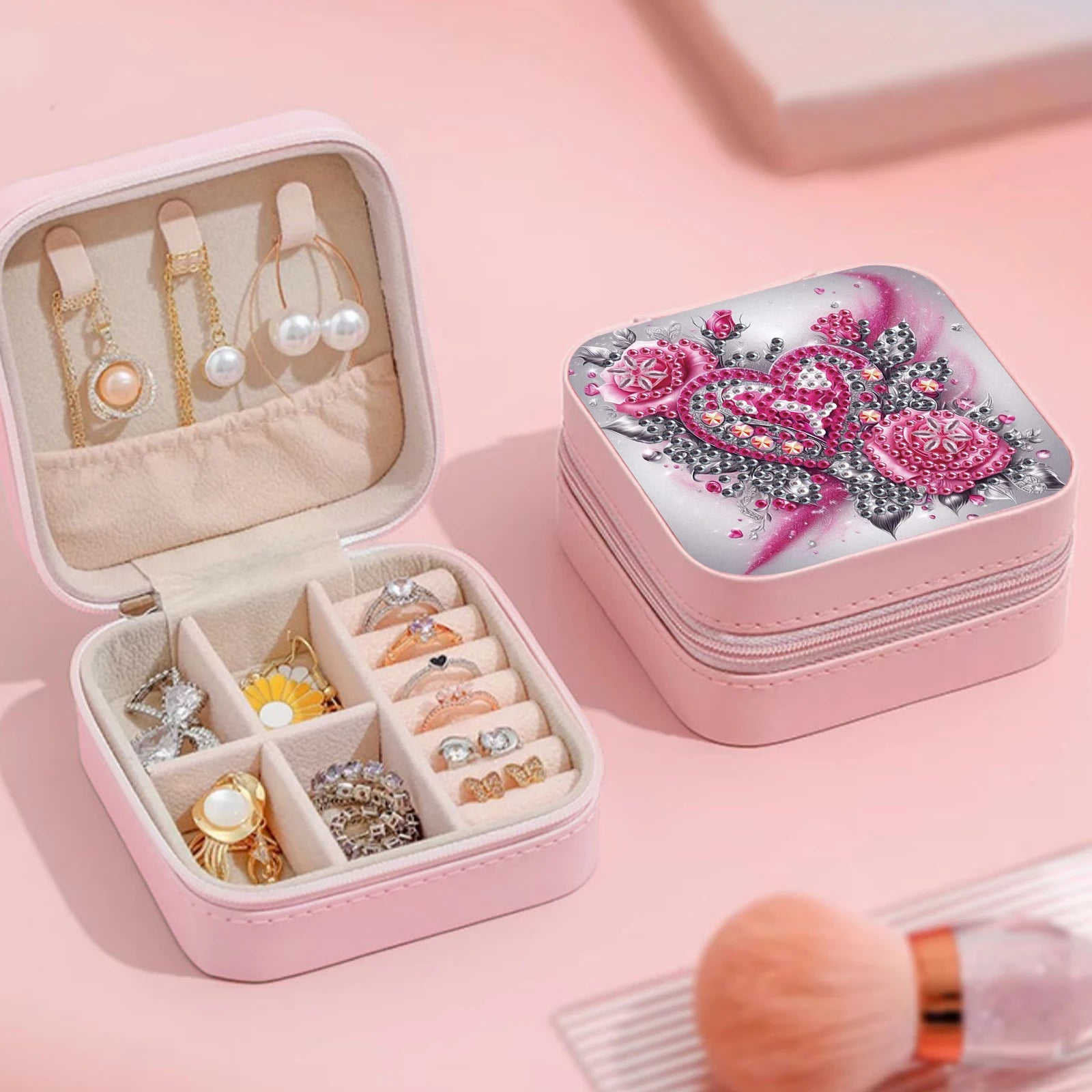 Diamond Art Painting Jewelry Organizer Box kit,DIY Roses Jewelry Box for Adults, Portable Jewelry Case Jewelry storage Gifts