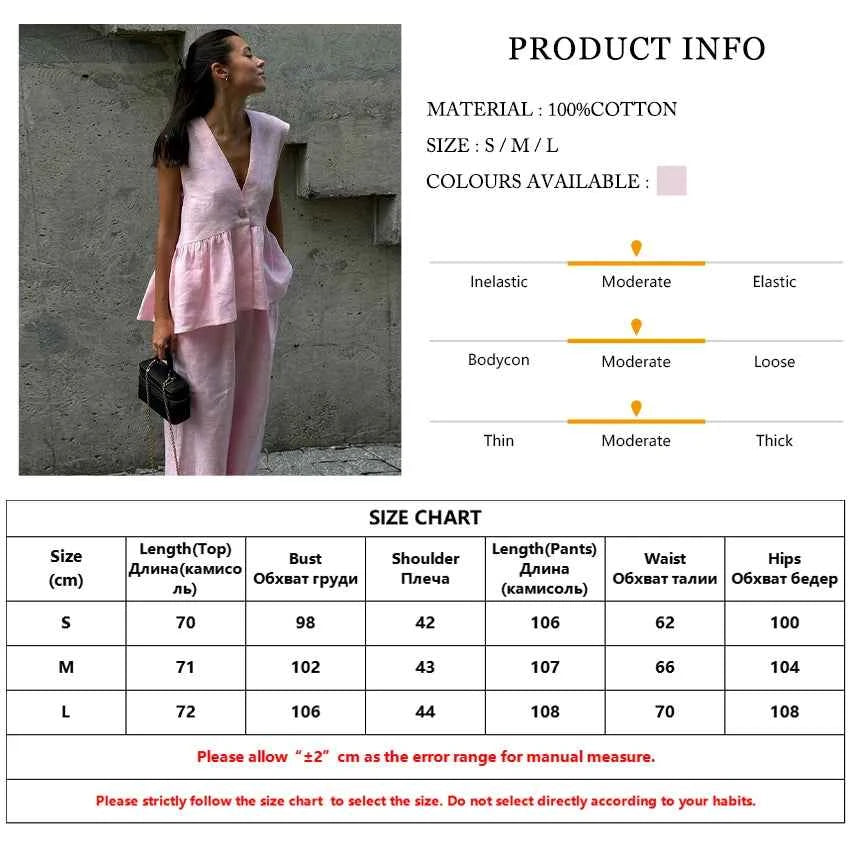 Clacive Summer Loose Pink Cotton 2 Piece Set Women Outfit 2025 Fashion Sleeveless Tank Top With High Waist Wide Pants Set Female